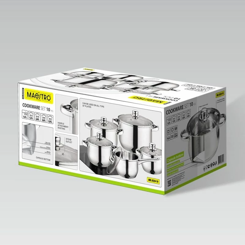 Set tenxheresh MAESTRO MR-2020-10, 10 copë, inox