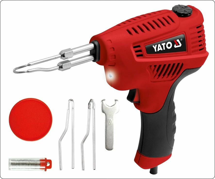 Hekur saldimi transformator Yato YT-82451 200W, rregullim temperature, ndriçim, set 6 pjesë, kuqe/zi