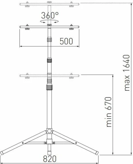 Stativ teleskopik për 2 reflektorë GTV OH-ST2500-23, max 1.64 m, rrotullim 360°, alumin, i verdhë
