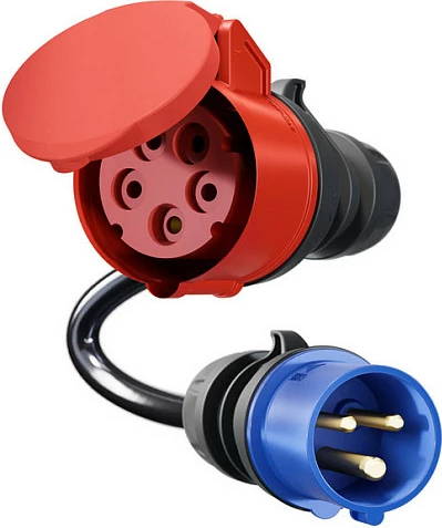 Adapter kabllo go-eCharger Gemini flex 11 kW, CEE e kuqe 16A në CEE e kaltër 16A, 30 cm, e zezë