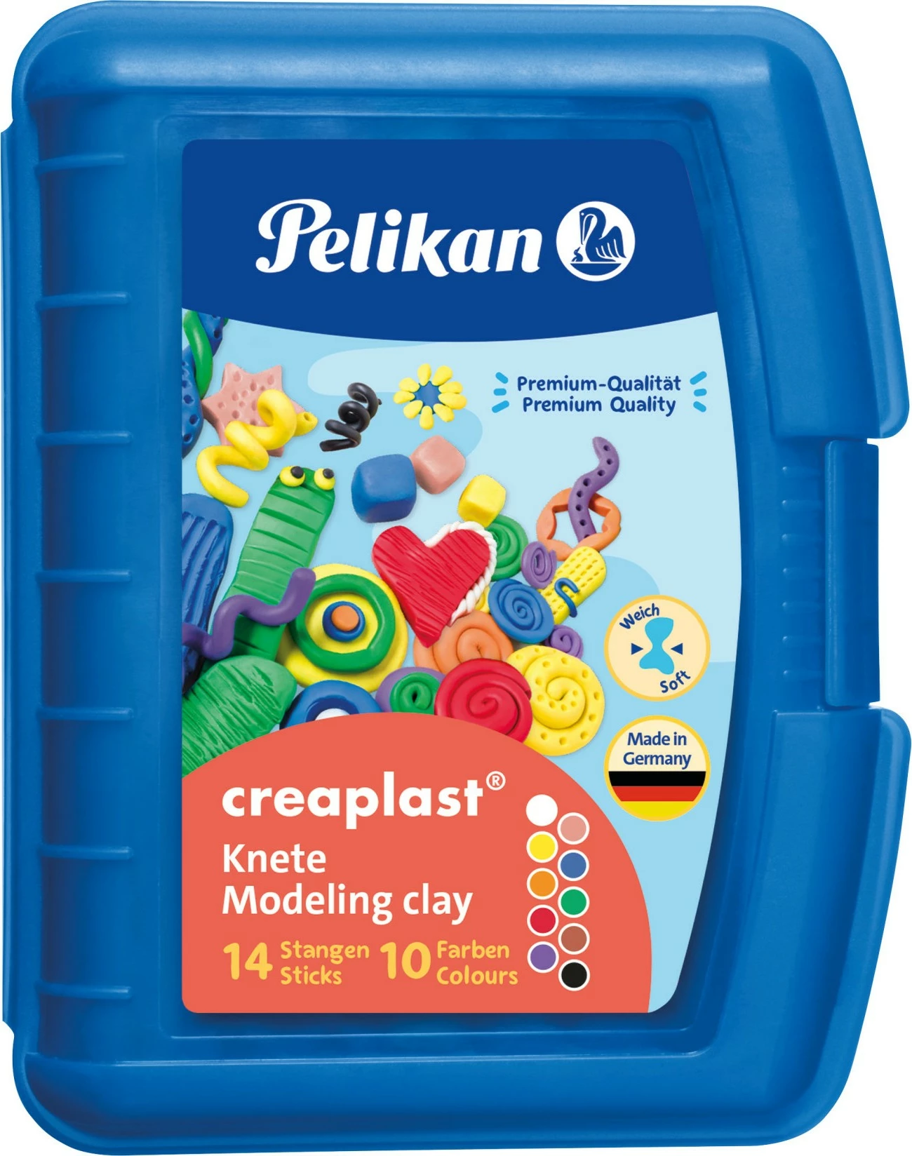 Modelim plastelinë Pelikan Creaplast, 14 copë, 10 ngjyra, multikolor