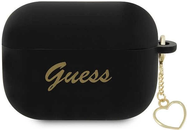 Mbështjellës Guess për AirPods Pro 2, Silicone Charm Collection, i zi, me varëse zemër