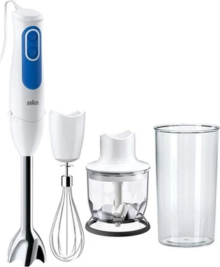 Blender dore Braun MQ 3025 Spaghetti 700 W, 600 ml, blu/bardhë, set me rrahëse dhe prerës