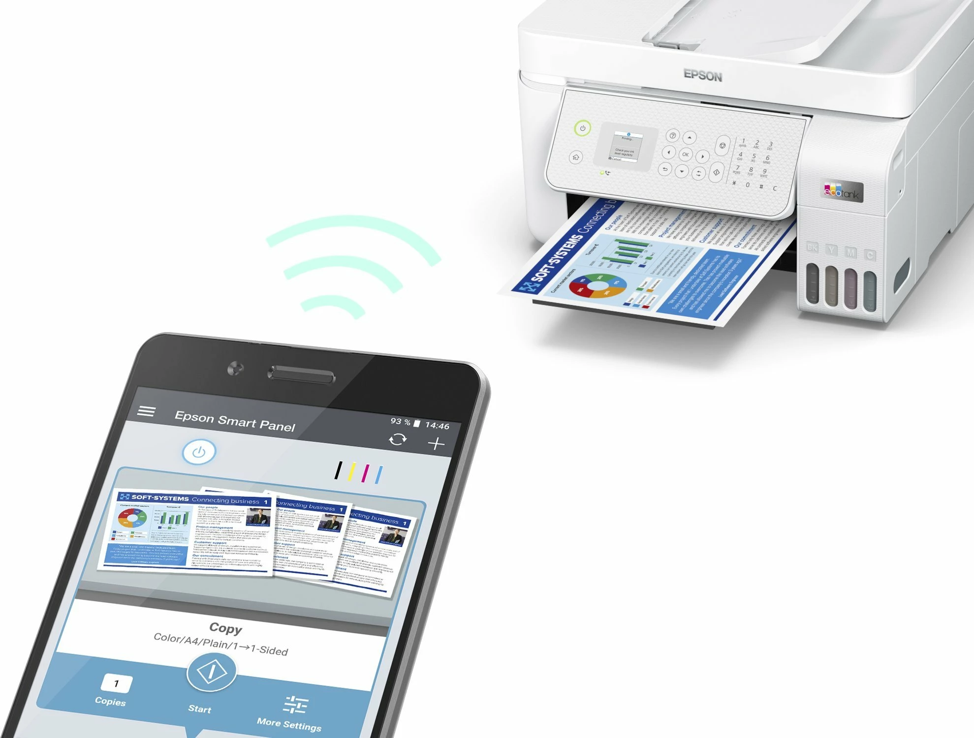 Printer multifunksional inkjet Epson EcoTank L5316 A4 CISS Wi‑Fi/Ethernet me ADF dhe fax, i bardhë