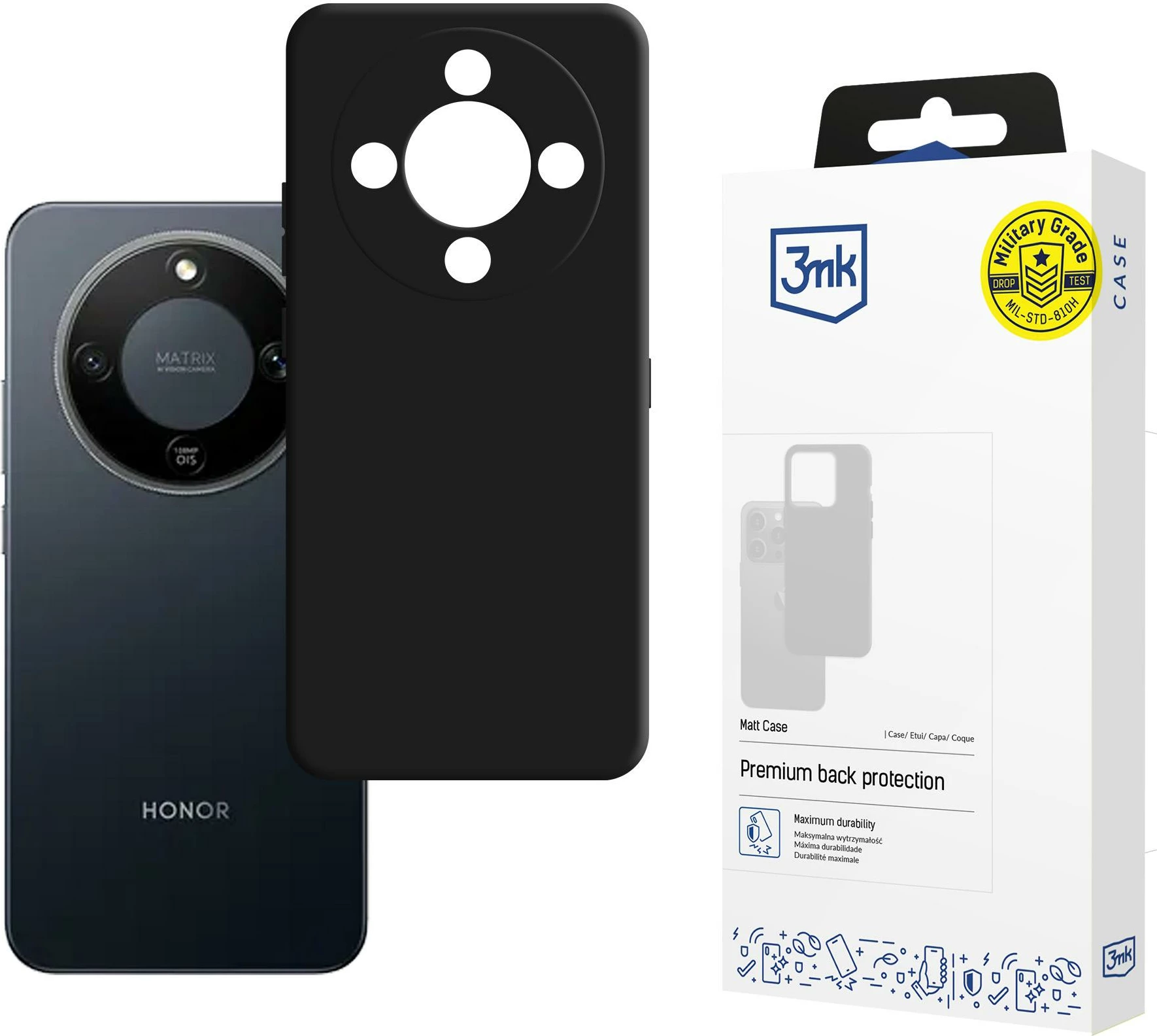 Mbështjellës 3mk Matt Case për Honor Magic 8 Lite, TPU, Absorber125, wireless charging compatible, e zezë matte