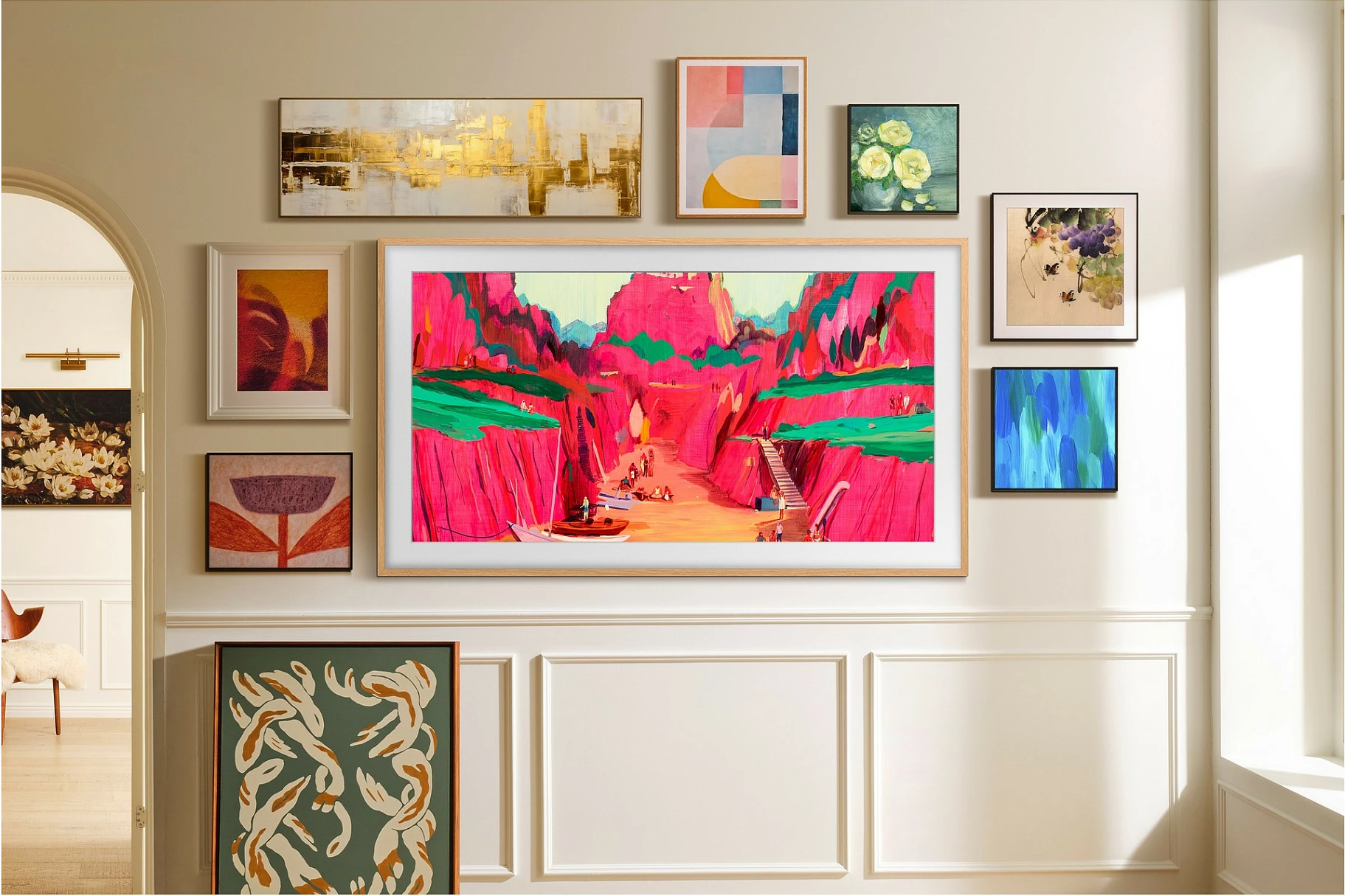 Televizor Samsung The Frame GQ65LS03FWUXZG, 65" QLED 4K, 100Hz, HDR10+, Wi‑Fi/Bluetooth, i bardhë