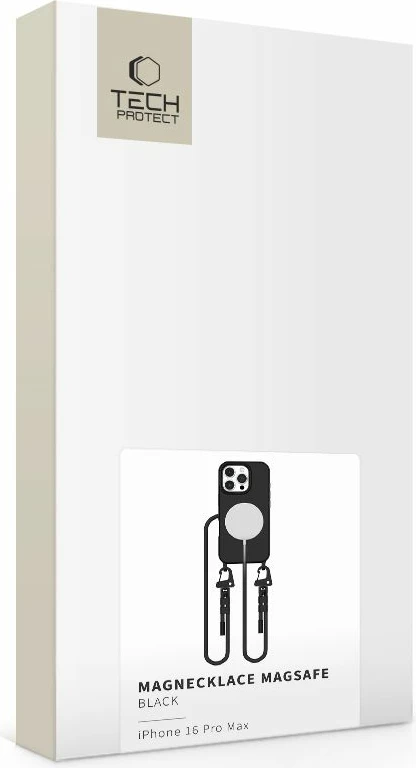 Mbështjellës Tech-Protect Magnecklace për iPhone 16 Pro Max, MagSafe, i zi, me litar