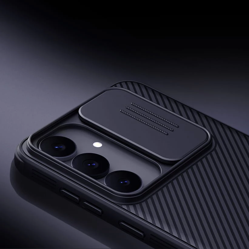 Mbështjellës NILLKIN CamShield Pro për Samsung Galaxy S25 FE, PC+TPU, me kapak mbrojtës për kamerë, i zi