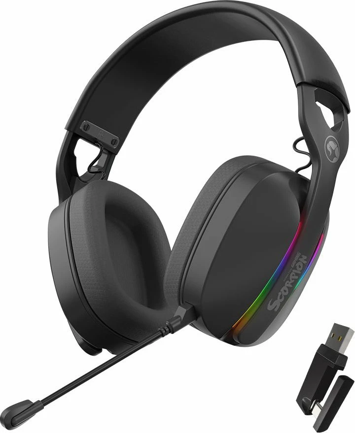Kufje gaming Marvo Pulse 70W (HG9086W BK) pa kabllo 2.4GHz, mikrofon, RGB, 40mm, të zeza