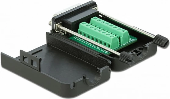 Adapter DeLOCK Sub-D/DB15 në bllok terminal 16-pin me kasë, i zi