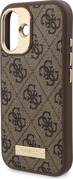Mbështjellës Guess 4G Logo Plate MagSafe për iPhone 16 Plus, Kafe