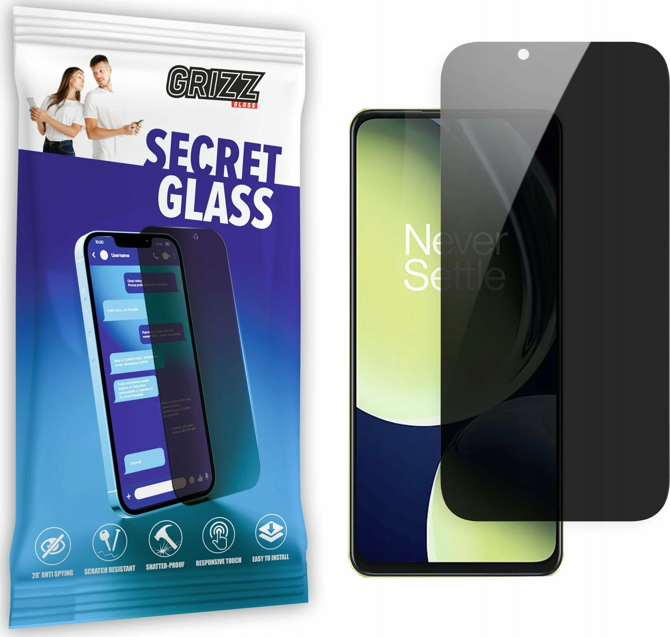 Xham mbrojtës privatësie GrizzGlass SecretGlass për OnePlus Nord CE 3 Lite, set 1 copë