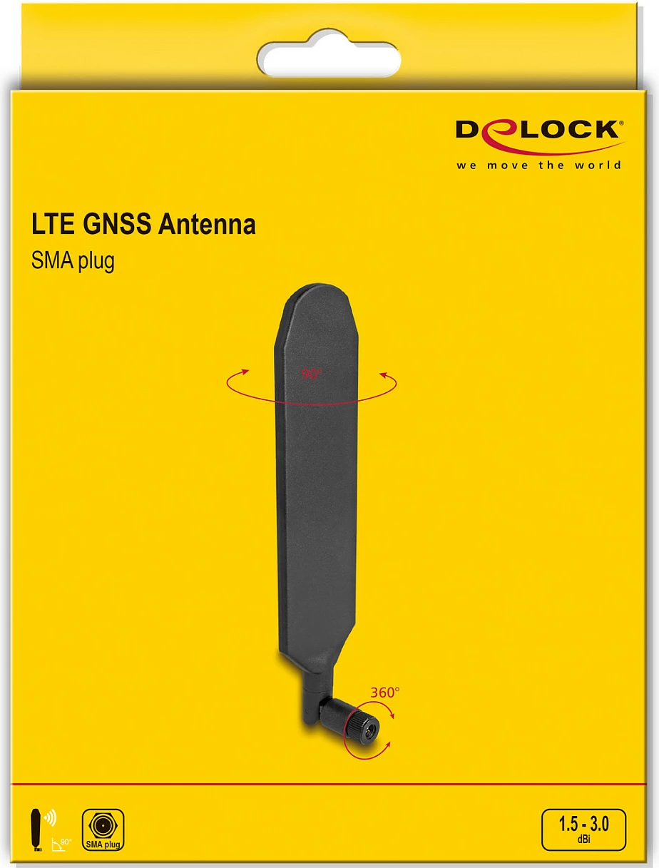 Antenë LTE/GNSS DeLOCK LTE GNSS, SMA, 1.5/3 dBi, omni-direksionale, 0.7–2.7 GHz, e zezë