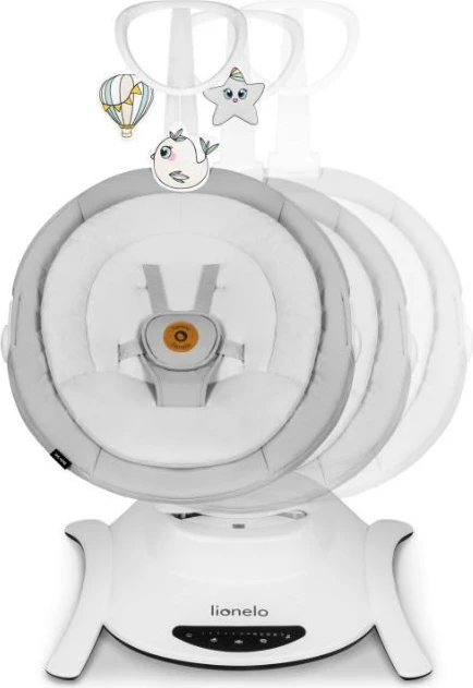 Djep lëkundës Lionelo Bella Set, 2-në-1, me muzikë, jastëk dhe lodra, Gri