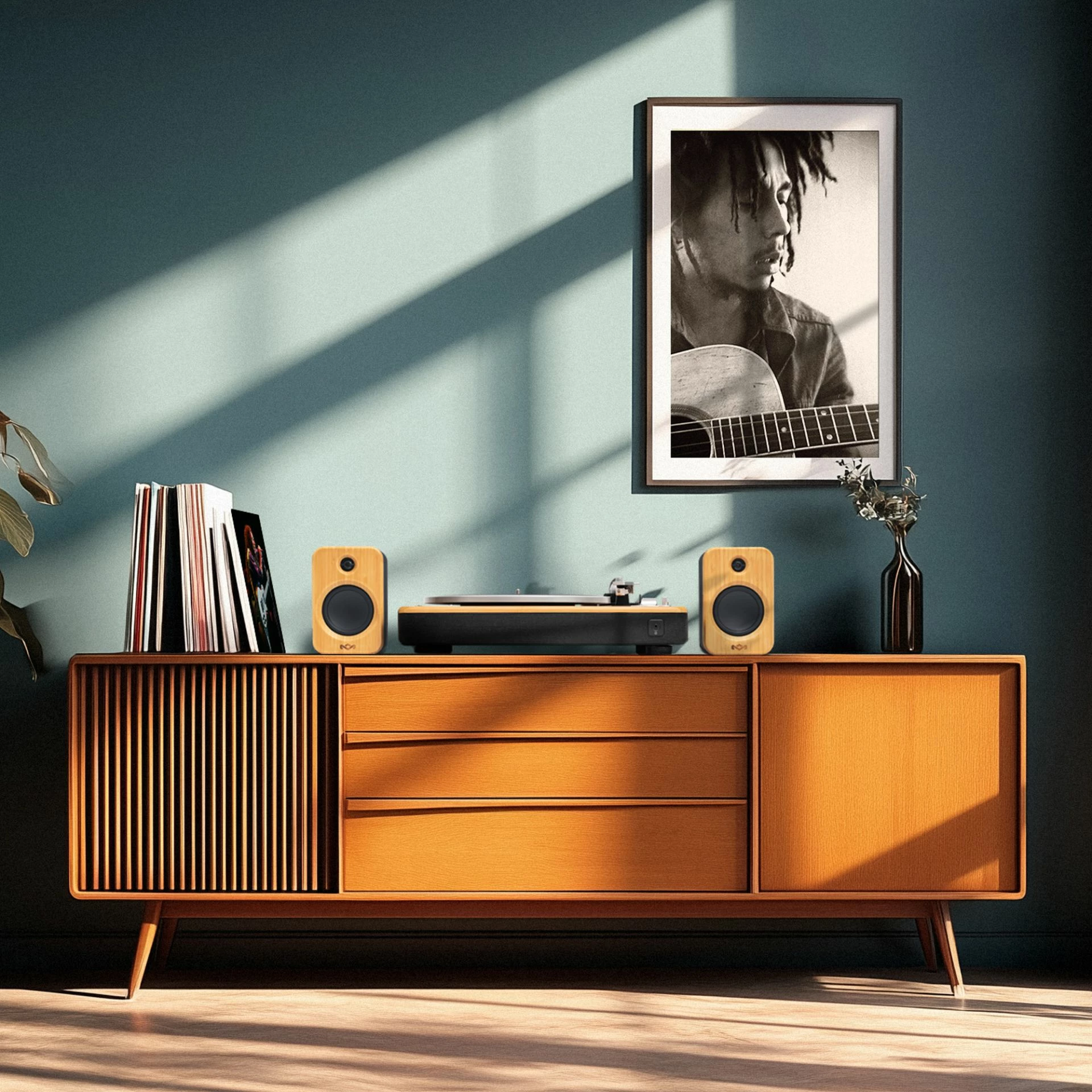Gramafon House of Marley Stir It Up Wireless 2, Bluetooth 5.3, preamp i integrum, belt drive, 2 shpejtësi, bambu/zi