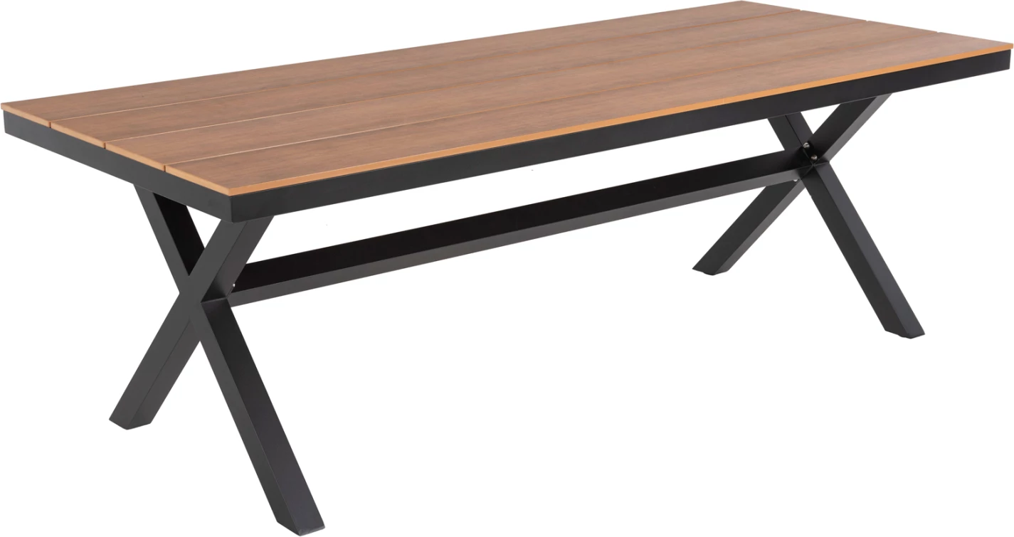 Tavolinë drejtkëndore alumini TAWNEE FH6039.01 antracit-polivud në dru natyral 219,5x89,5x73cm