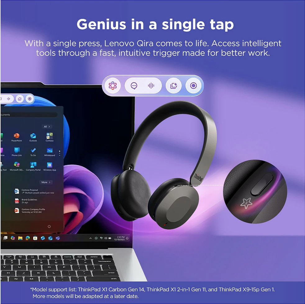 Kufje Lenovo 4XD1T60925, Wireless Bluetooth 5.3, ANC, Teams, Thunder Gray