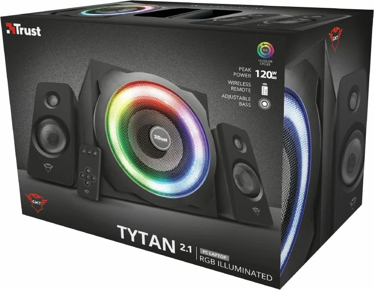 Altoparlantë kompjuteri Trust GXT 629 Tytan 2.1 60W RMS, RGB, të zeza, me telekomandë wireless