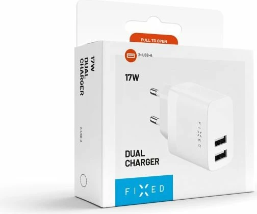 Karikues muri Fixed FIXC17N-2U-WH 17W, 2x USB-A, Quick Charge, kabllo 1.2 m, i bardhë