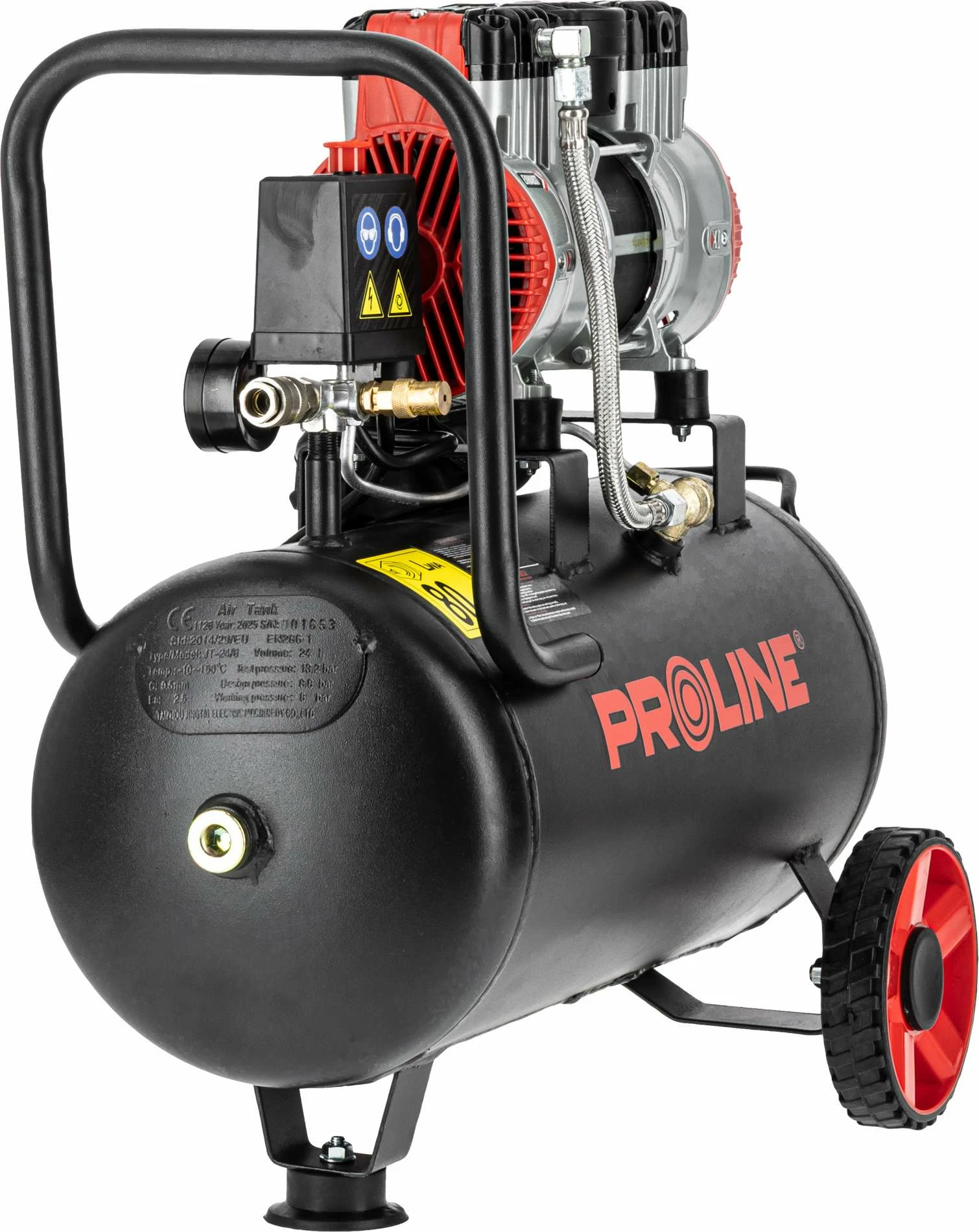 Kompresor ajri pa vaj PROLINE P200004 24L 750W/1HP 8 bar 167 l/min, zi/kuq