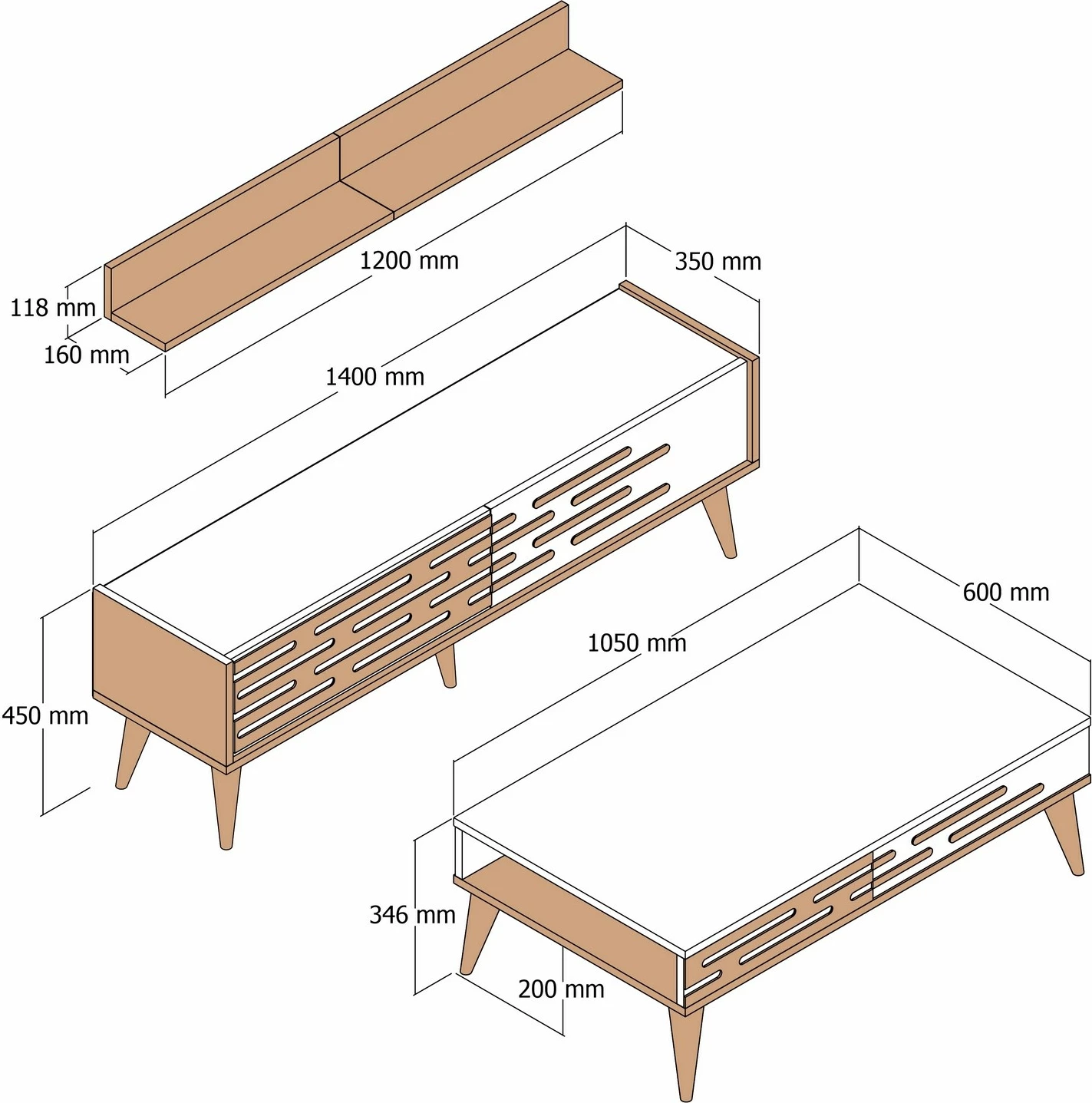 Set mobiljesh për dhomë dite, Skye Decor, Valensiya 140, ngjyrë arre, krem
