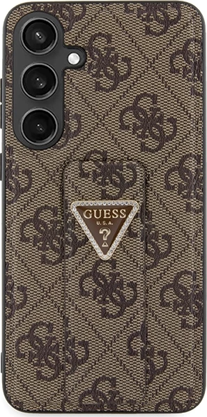 Mbështjellës Guess Grip Stand 4G Triangle Strass për Samsung Galaxy S24, kafe/artë
