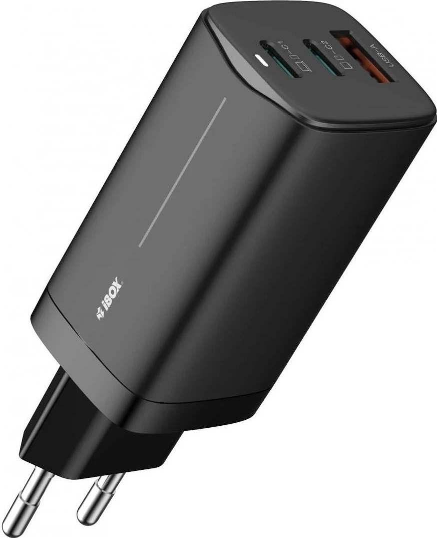 Karikues rrjeti iBOX ILUC65B GaN 65W PD3.0/QC4.0+, 2x USB-C, 1x USB-A, kabllo USB-C 1.5m, e zezë