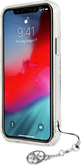 Mbështjellës Guess GUHCP12LKS4GSI për iPhone 12 Pro Max 6.7", transparent, me varëse argjendi