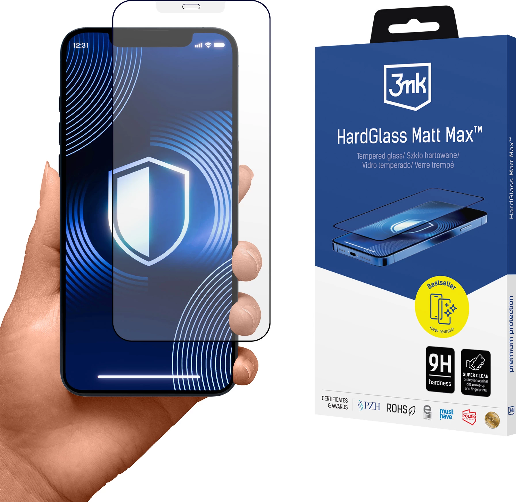 Xham i temperuar mat për ekran, 3mk HardGlass Matt Max, për iPhone 12/12 Pro