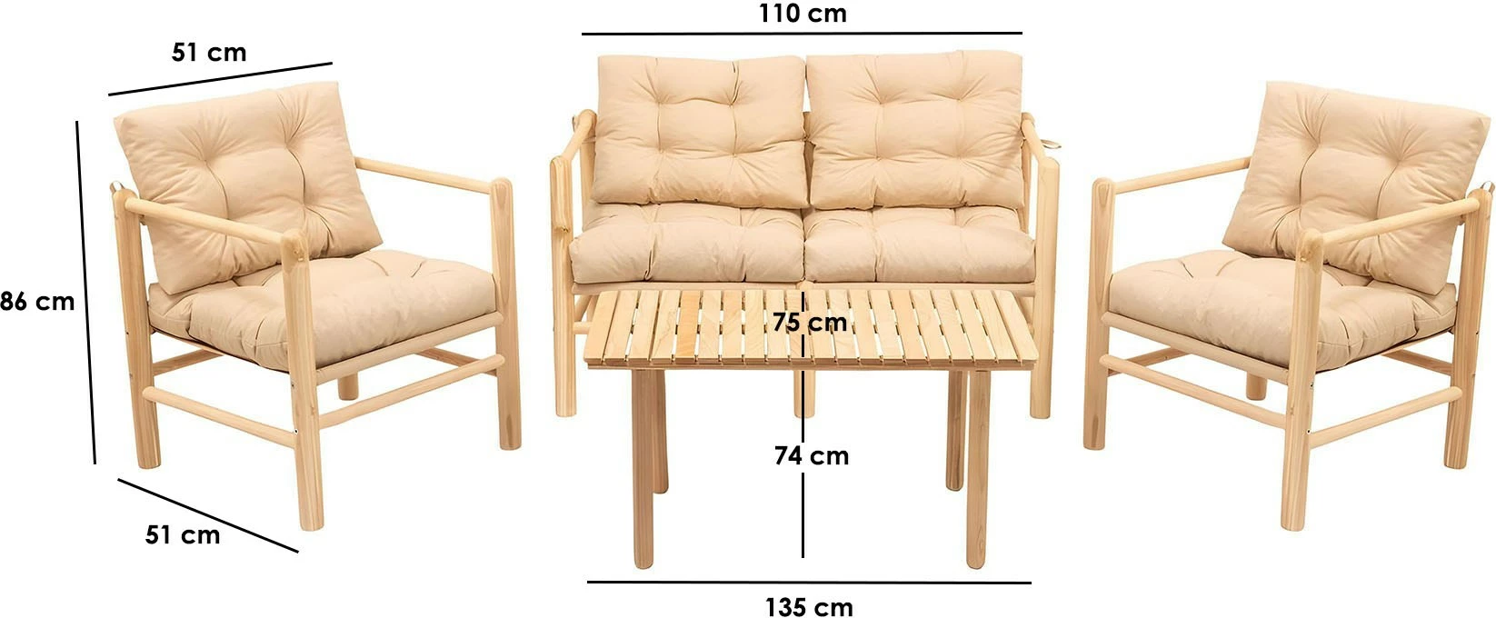 Tavolinë me karrige për terasë, 4 copë, Skye Decor, My028, natyrale/krem