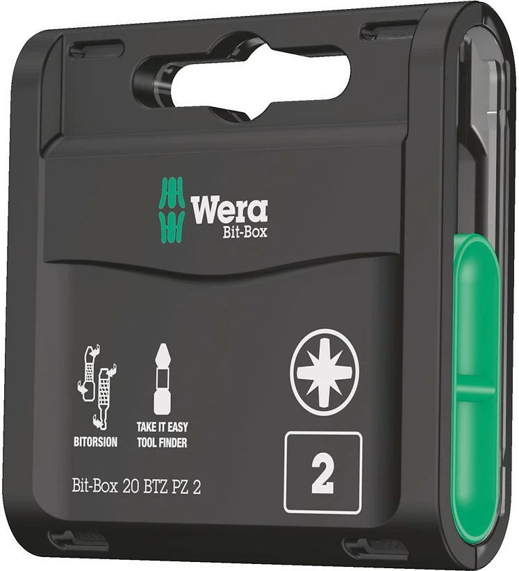Set bitash Wera Bit-Box 20 BTZ PZ 2, 20 copë, 25 mm, plastikë/metal