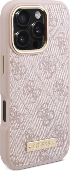 Mbështjellës Guess 4G Logo Plate MagSafe për iPhone 16 Pro, Rozë