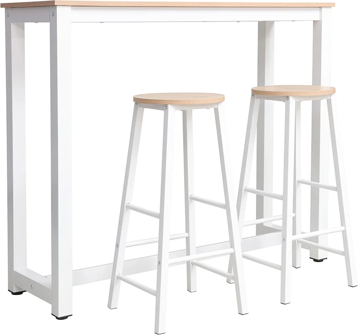 Set tavolinë bar Marle, këmbë natyrale-bardhë, 120x40x100cm