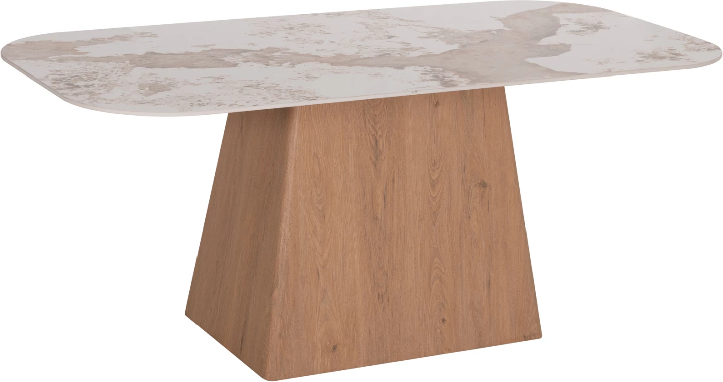 Tavolinë për ngrënie NORDU FH18414, bazë MDF, sipërfaqe qeramike mermer e bardhë/kafe, 180x90x76 cm