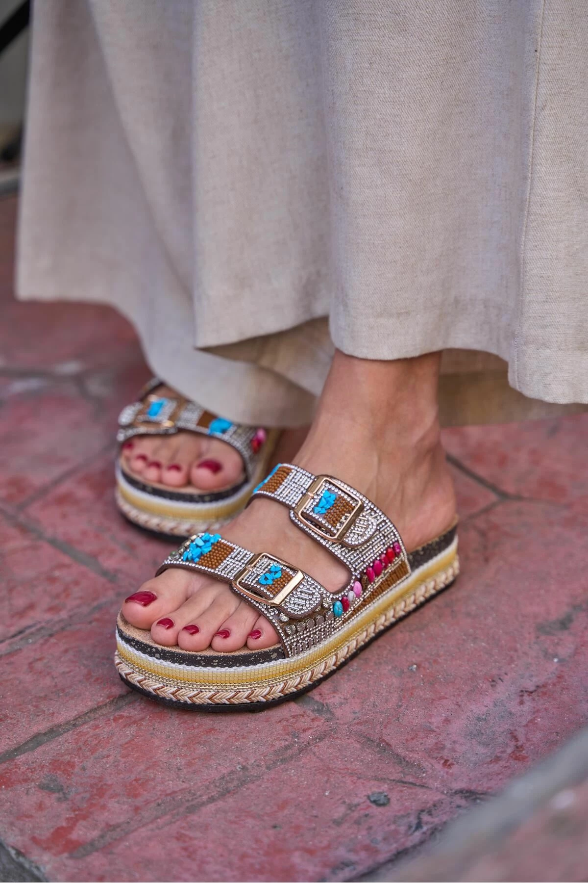 Pantofla për gra, Jumeon, MK1340125YR20-001, ngjyrë tan