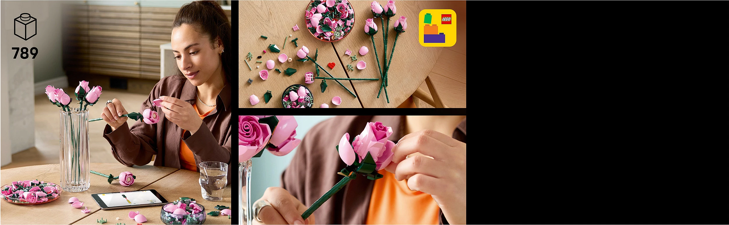 Set ndërtimi LEGO Botanicals 10374 Buqetë Trëndafilash Roze, 789 copë, 18+, multikolor