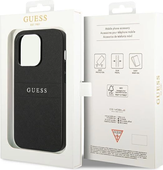 Mbështjellës Guess GUHCP14LPSASBBK për iPhone 14 Pro 6.1", Saffiano Strap, i zi