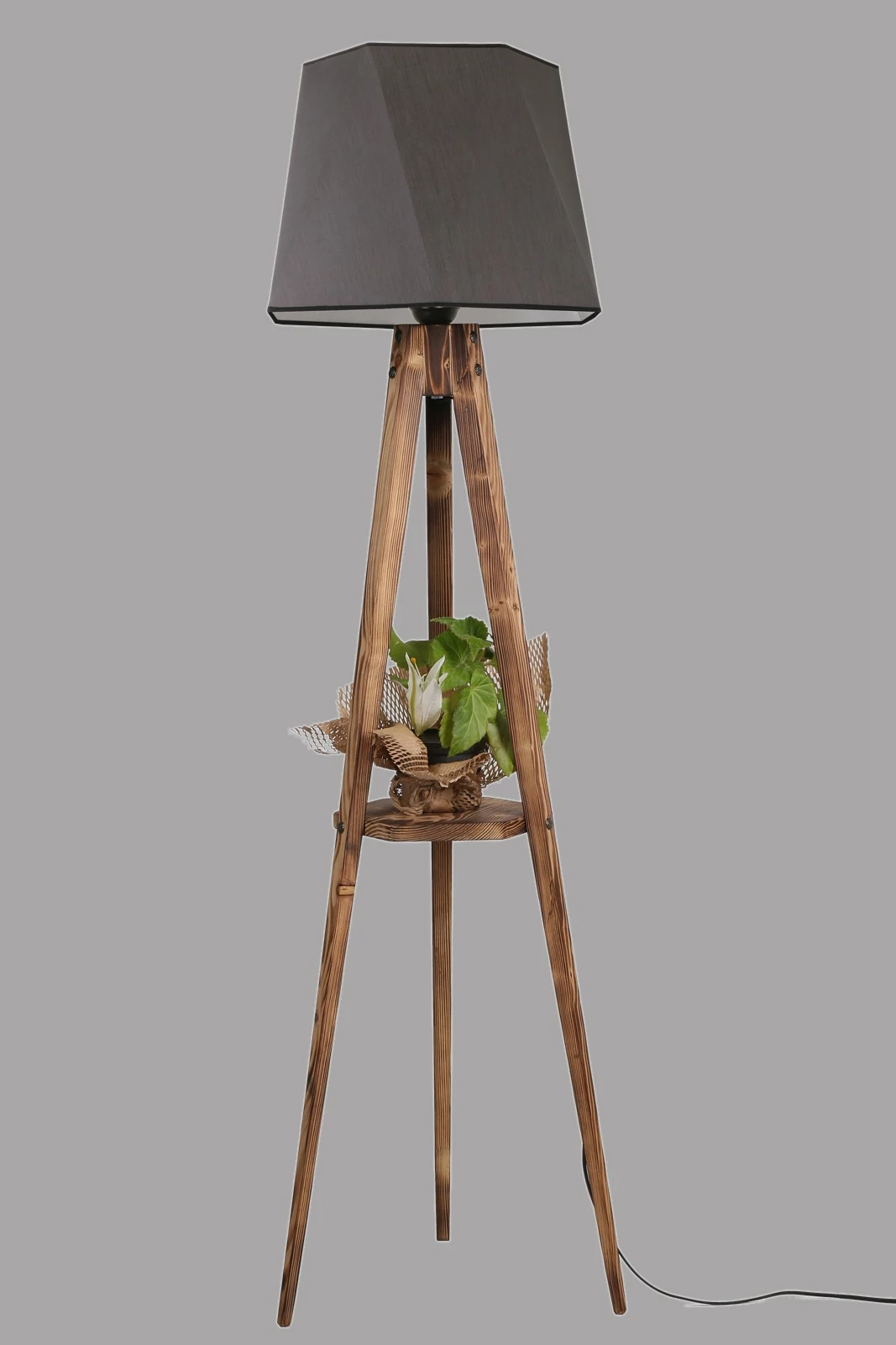 Llambë dyshemeje tripod me rafte, ngjyrë gri e errët, Opviq Sehbalı