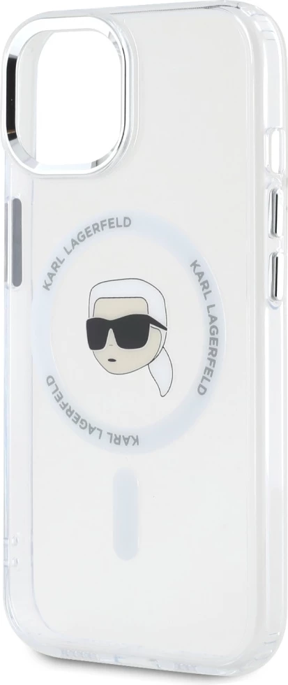 Mbështjellës Karl Lagerfeld IML Metal Karl Head MagSafe për iPhone 15 Plus, Bardhë
