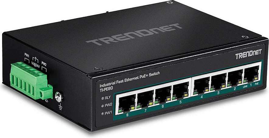 Switch industrial TRENDnet TI-PE80, 8x Fast Ethernet 10/100, PoE+ 30W, DIN-rail, i zi