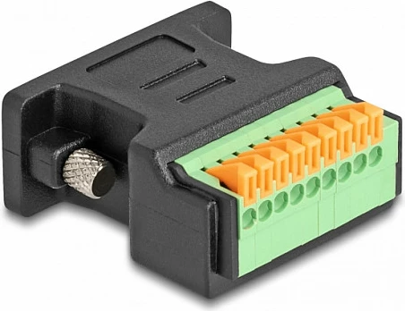 Adapter DeLOCK D-Sub 9-pin (femër) në terminal block 9-pin me butona, kontakte të arta, i zi