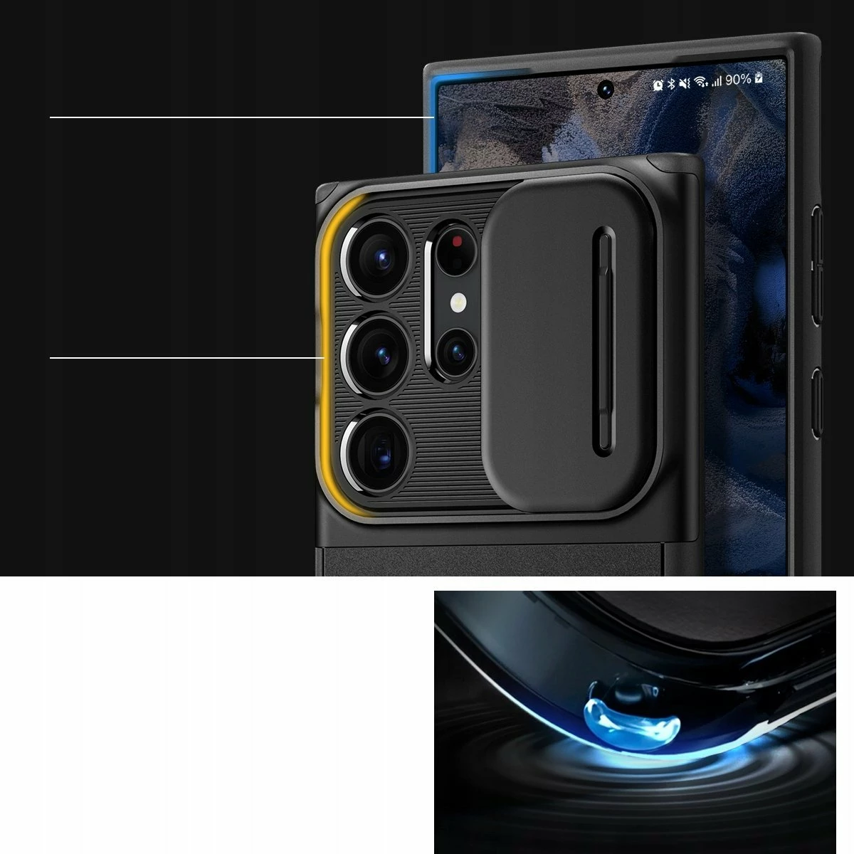 Mbështjellës Spigen Optik Armor për Samsung Galaxy S25 Ultra, mbrojtje lente me slider, TPU/PC, Black, me xham të kalitur