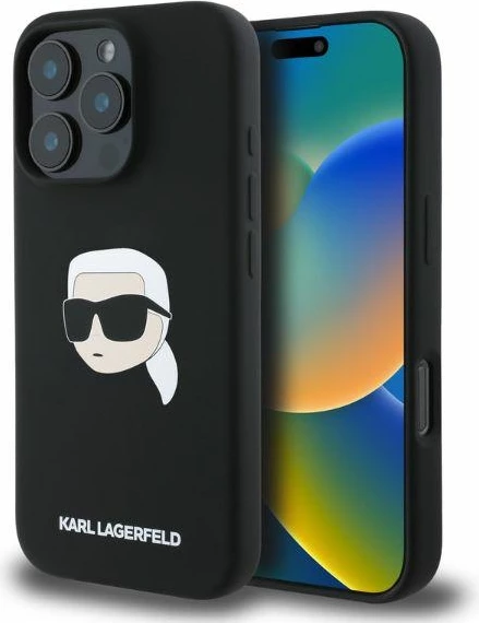 Mbështjellës Karl Lagerfeld Silicone Karl Head Print MagSafe për iPhone 16 Pro Max, Zi
