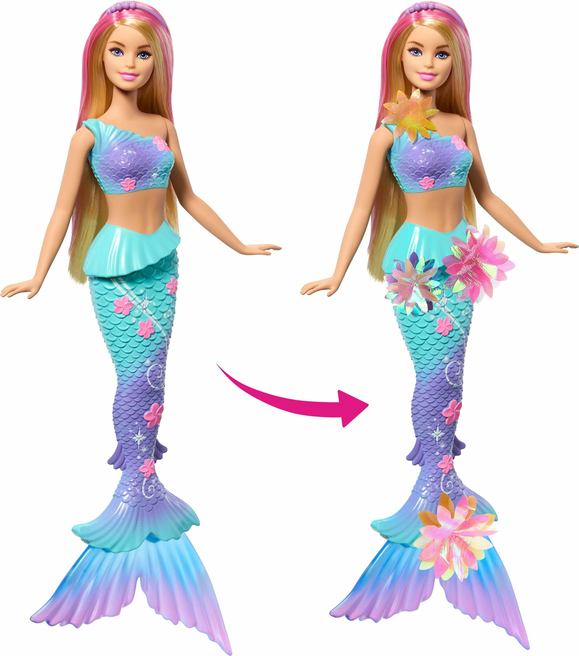 Kukull sirenë Barbie Dreamtopia JDM72 29 cm, lule magjike që çelin, bateri LR44 x3, shumëngjyrëshe, 1 copë