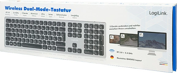 Tastierë wireless LogiLink Multi-Device, Bluetooth 5.0, gri