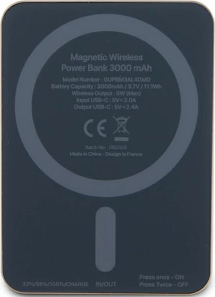 Powerbank wireless Guess Metal Script Logo MagSafe 3000mAh, 5W, Gold
