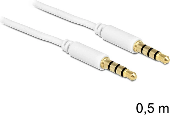 Kabllo AUX audio DeLOCK 3.5mm-3.5mm (4-pin), 0.5m, e bardhë