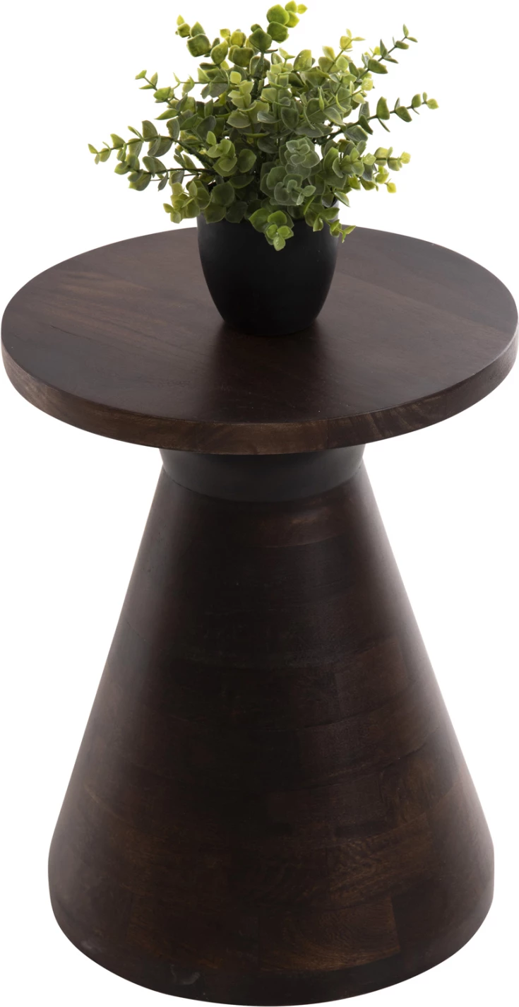 Tavolinë kafeje rrethore, dru mango, ngjyrë kafe e errët, FOSS FH9699, Φ35x45Hcm