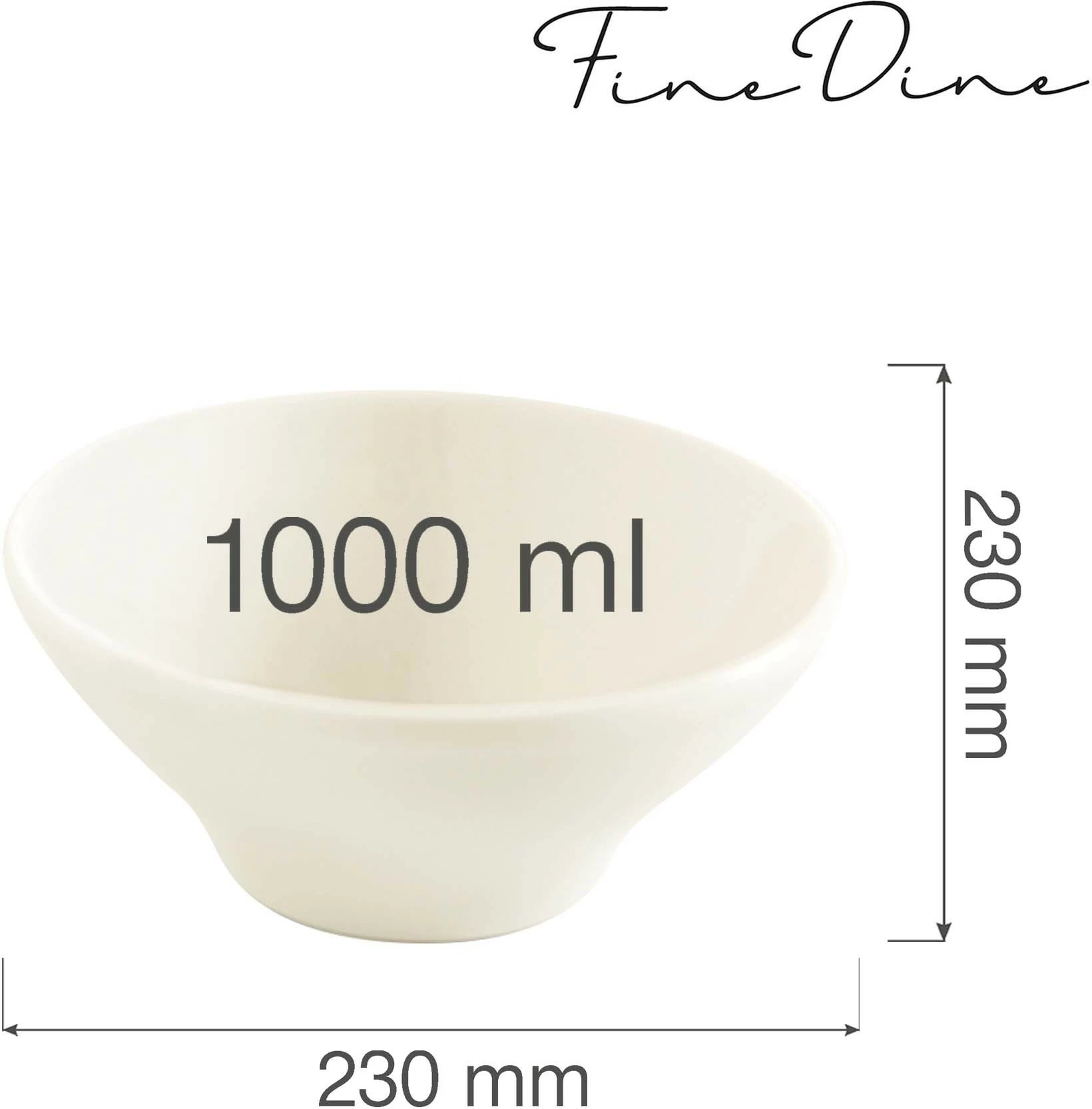 Tas konik Fine Dine Crema 1000 ml (190x75 mm), krem, set 6 copë