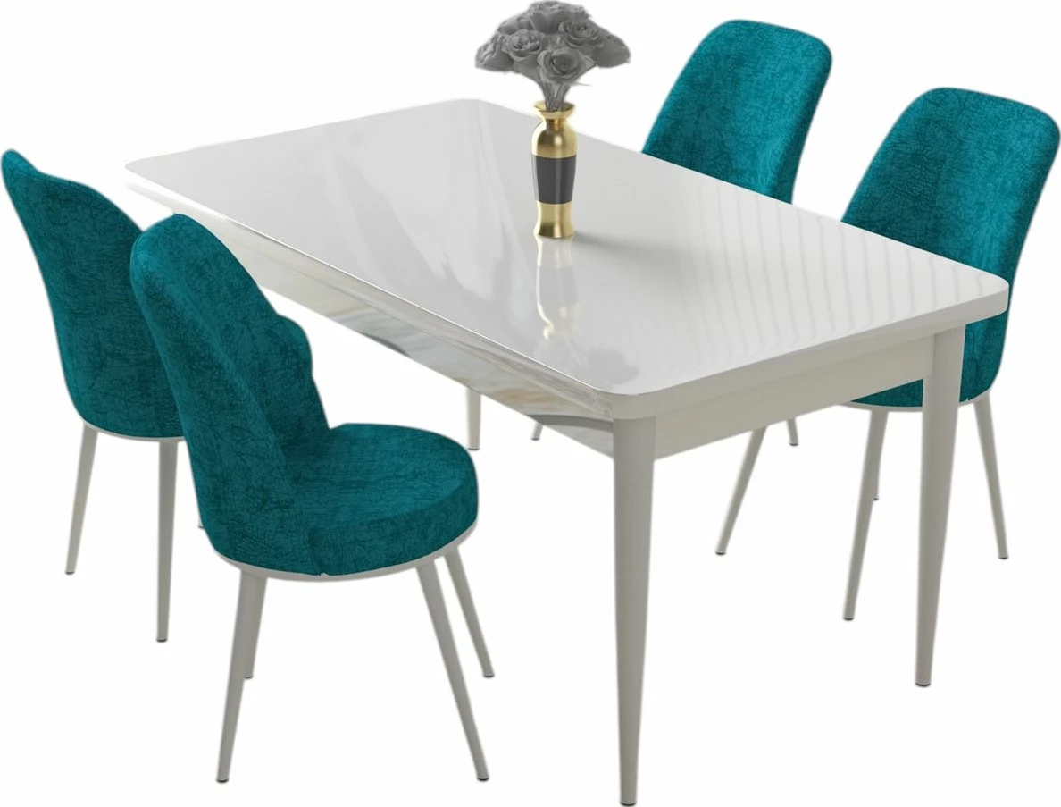 Tavolinë me karrige, 5 copë, Skye Decor, e bardhë, tyrkiz